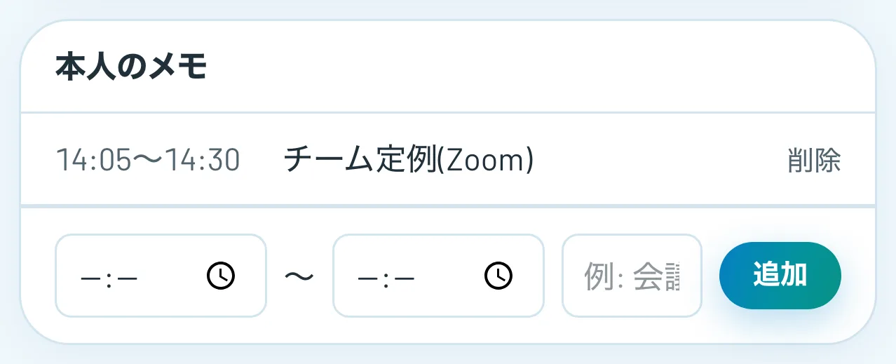 本人の記録とメモの画面